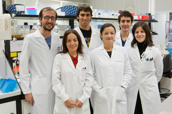 Francesco Paolo Marchese, Jovanna Gonzalez, Oskar Marin, Maite Huarte, Alejandro Athie y Yolanda Sanchez, del CIMA de la Universidad de Navarra. / CIMA