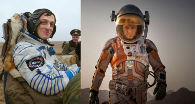 <p>A la izquierda Pedro Duque justo después de tomar tierra en una imagen de la ESA. A la derecha, el protagonista de <em>The Martian</em> recurre a la ciencia para sobrevir en Marte. / 20th Century Fox</p>