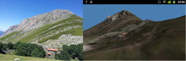 <p>El monte Txindoki, en una foto y en la aplicación de geolocalización para Android. Imagen: M. T. Ruiz.</p>